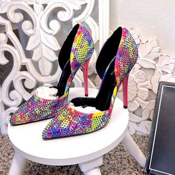 Qupid Women's close toe multicolored rhinestone Dress Pump/heel BRAND NEW! - Picture 9 of 14